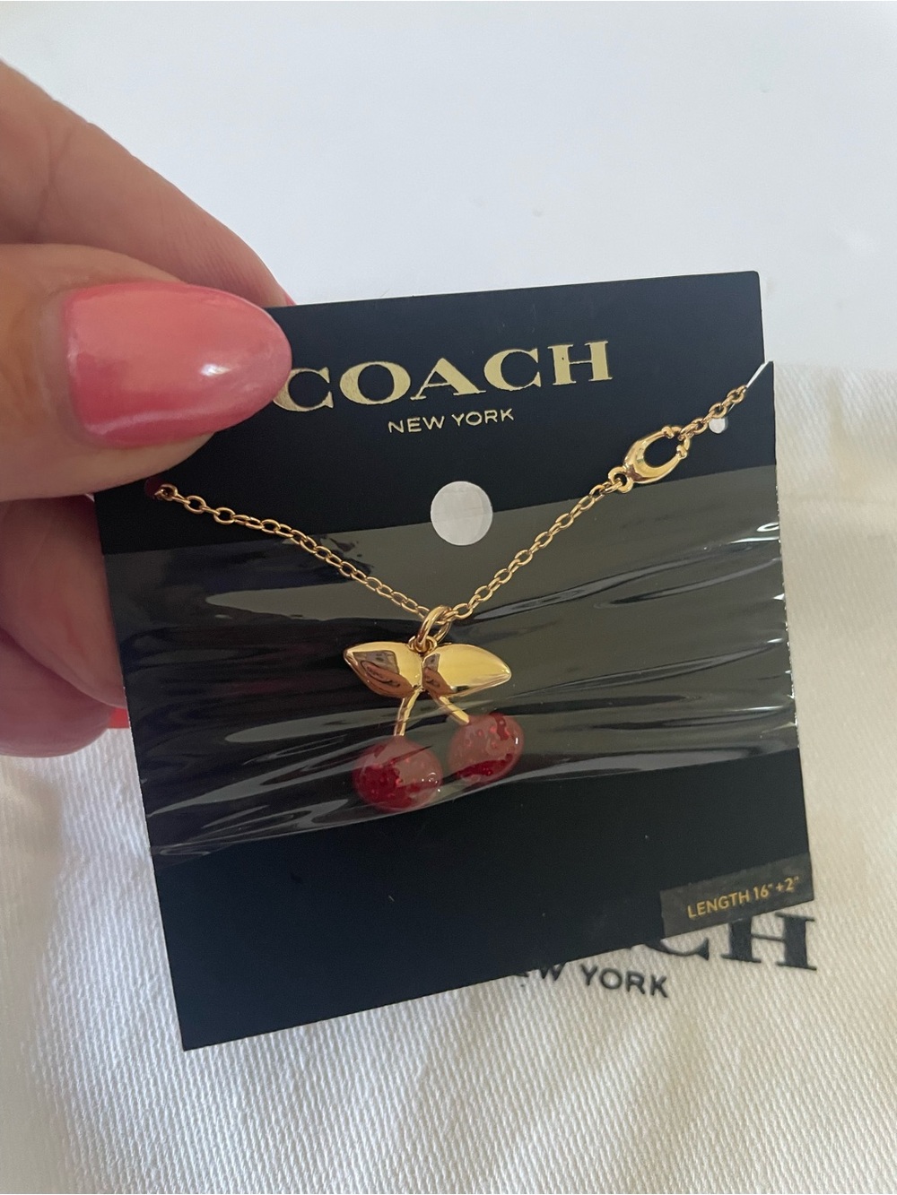 Coach Gold-Tone Cherry Pendant Necklace with Red Accents